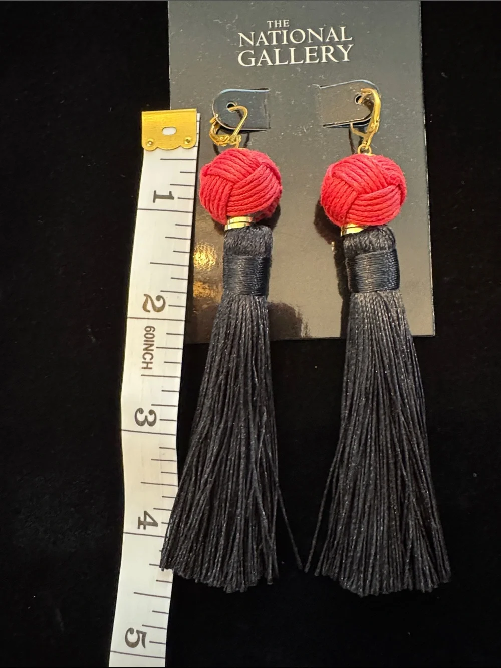 NWT The National Gallery Red and Black Tassel Drop Earrings